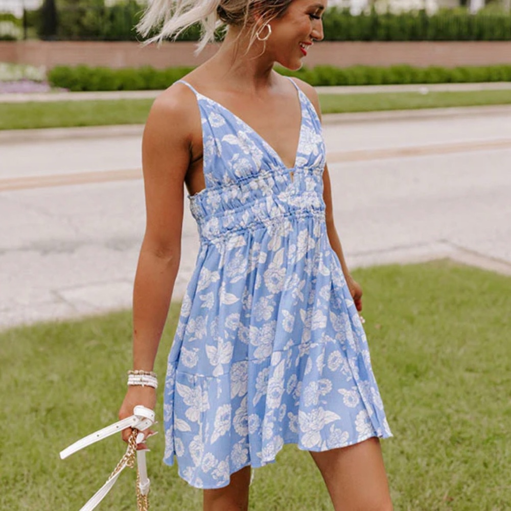 🧿 blue and white floral 🧿 sundress | sleeveless flowy mini dress for summer